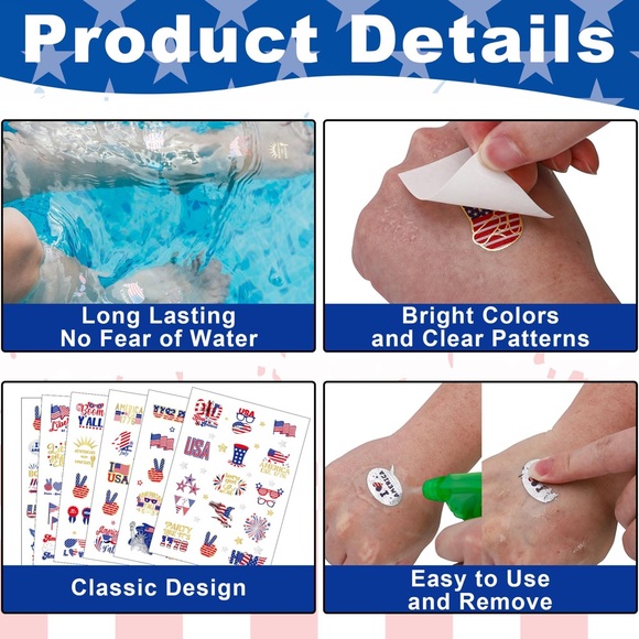 4th of July Temporary Tattoo Set, Waterproof Independence Day Body Stickers - Picture 4 of 13
